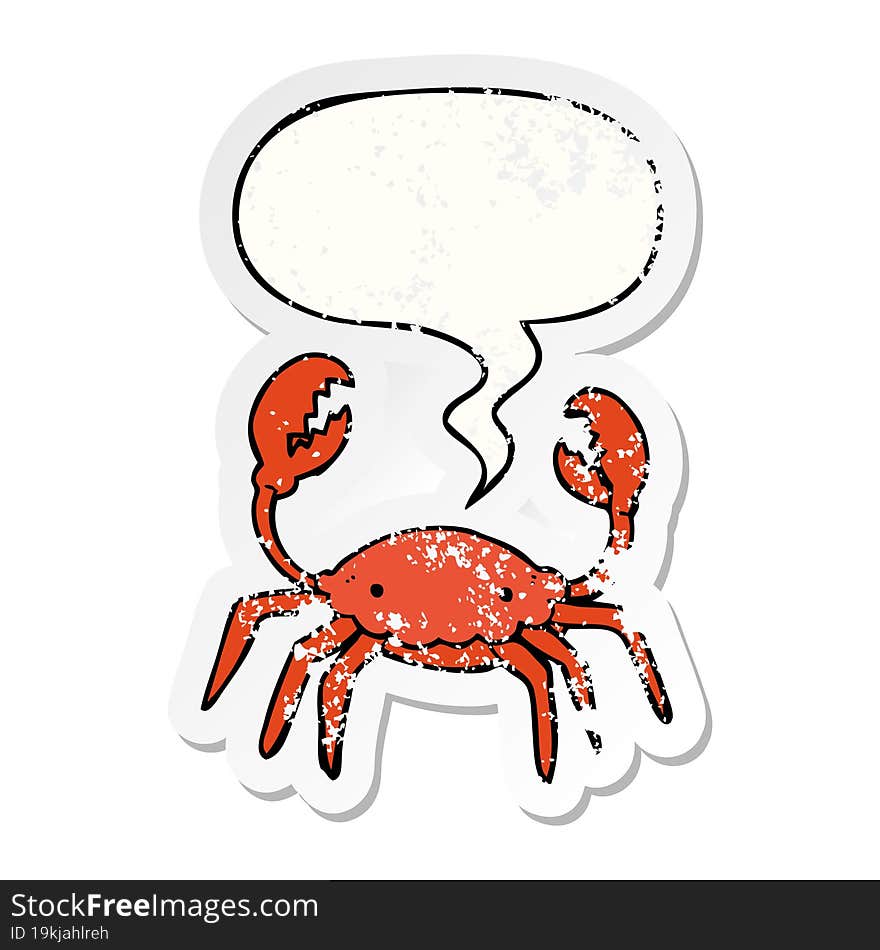 cartoon crab and speech bubble distressed sticker