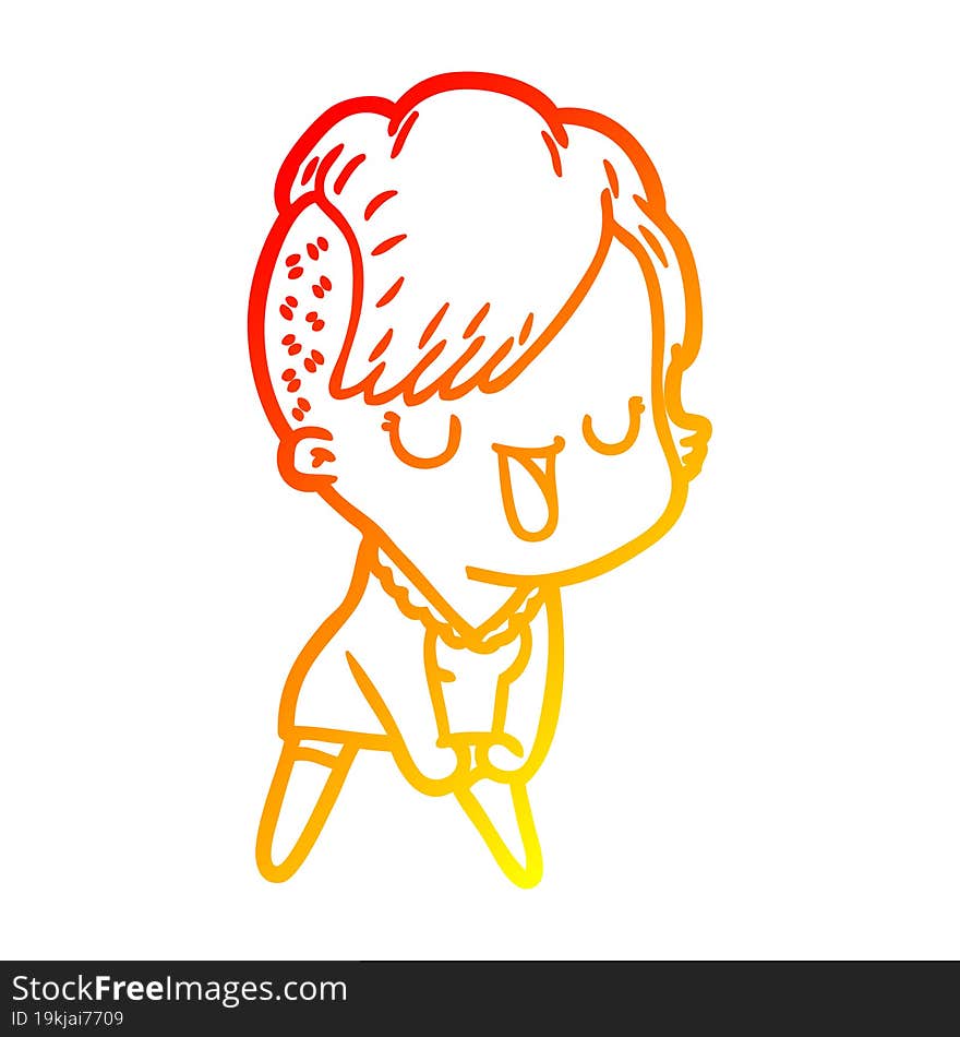 Warm Gradient Line Drawing Cute Cartoon Girl With Hipster Haircut