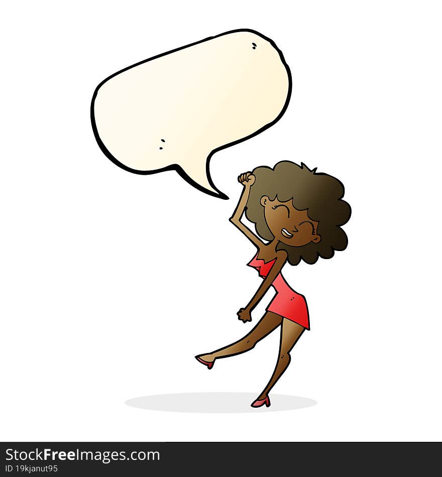 cartoon dancing woman with speech bubble