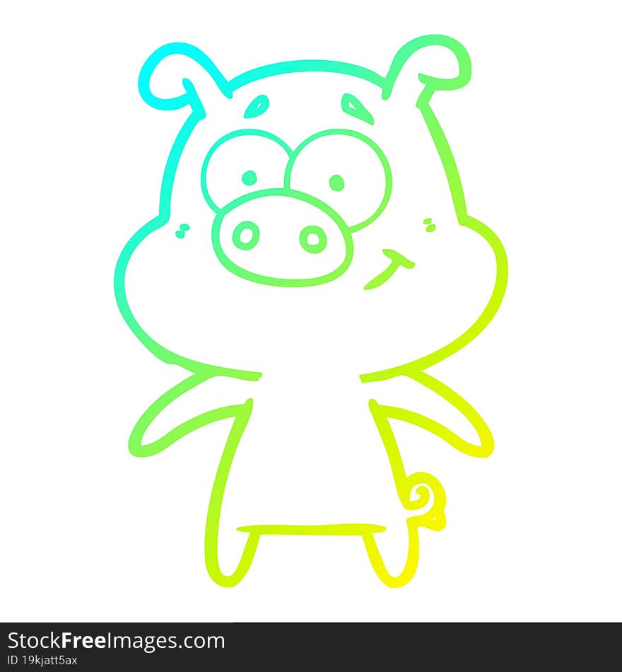 cold gradient line drawing of a happy cartoon pig