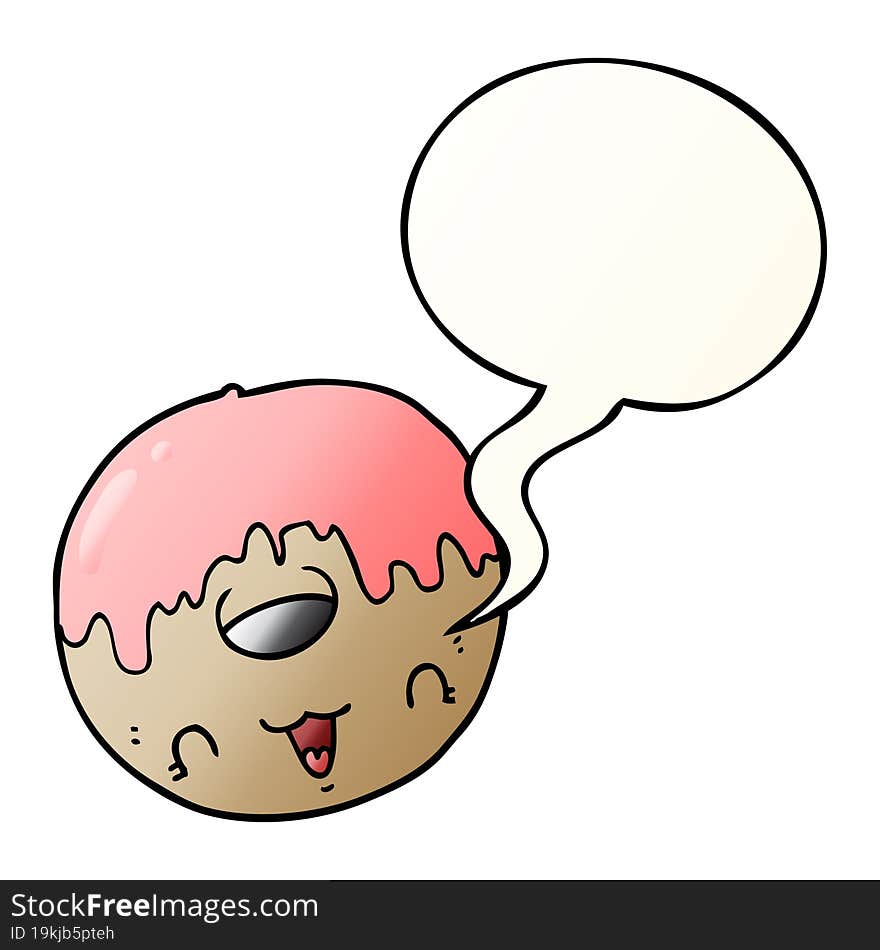 cute cartoon donut and speech bubble in smooth gradient style