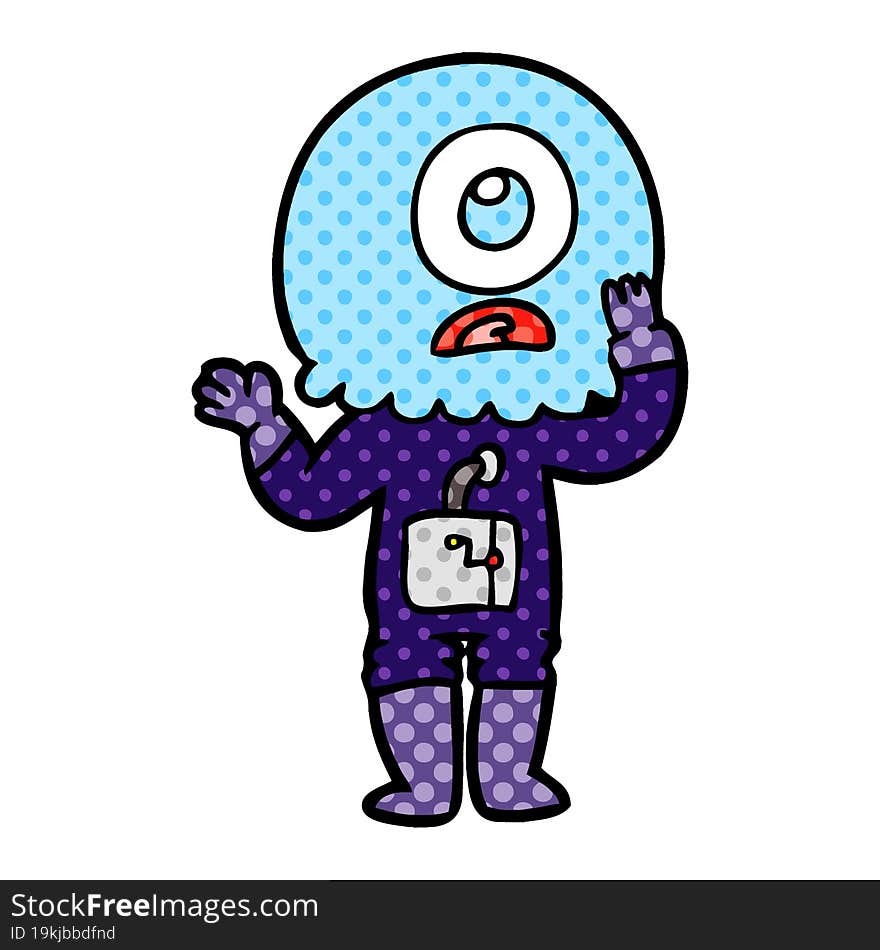 worried cartoon cyclops alien spaceman. worried cartoon cyclops alien spaceman