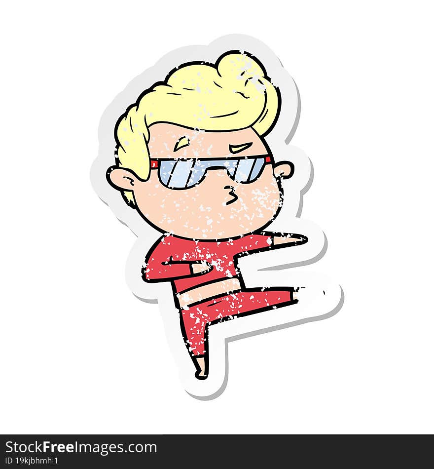 distressed sticker of a cartoon cool guy