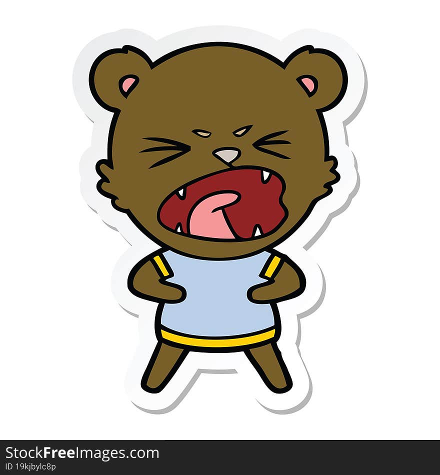 sticker of a angry cartoon bear