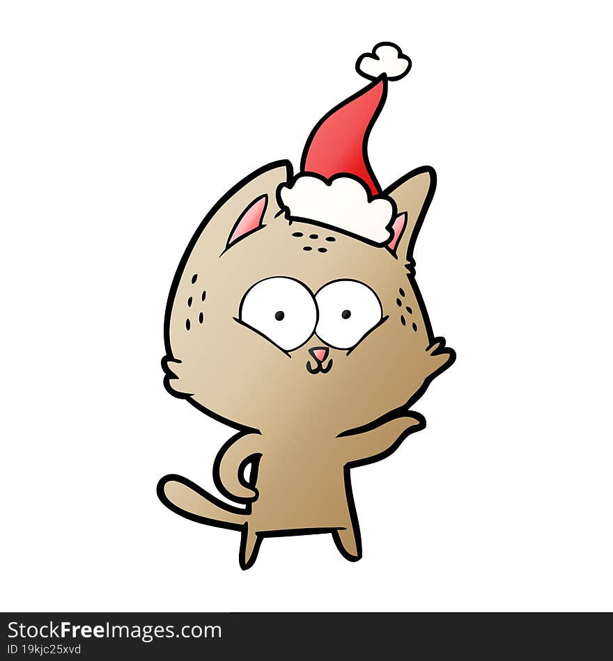 Gradient Cartoon Of A Cat Wearing Santa Hat