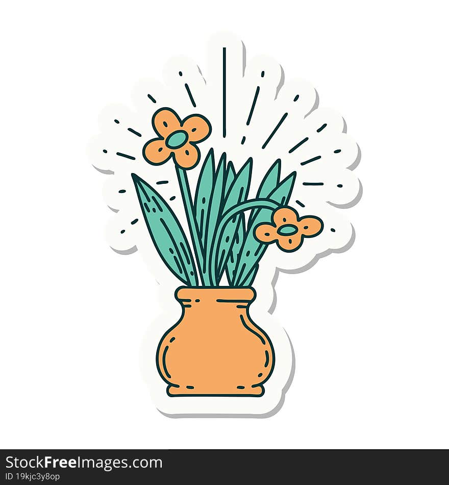 sticker of tattoo style flowers in vase