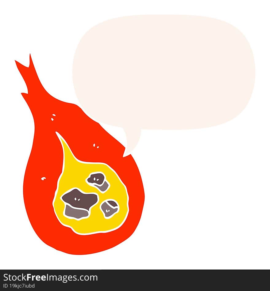 Cartoon Fireball And Speech Bubble In Retro Style