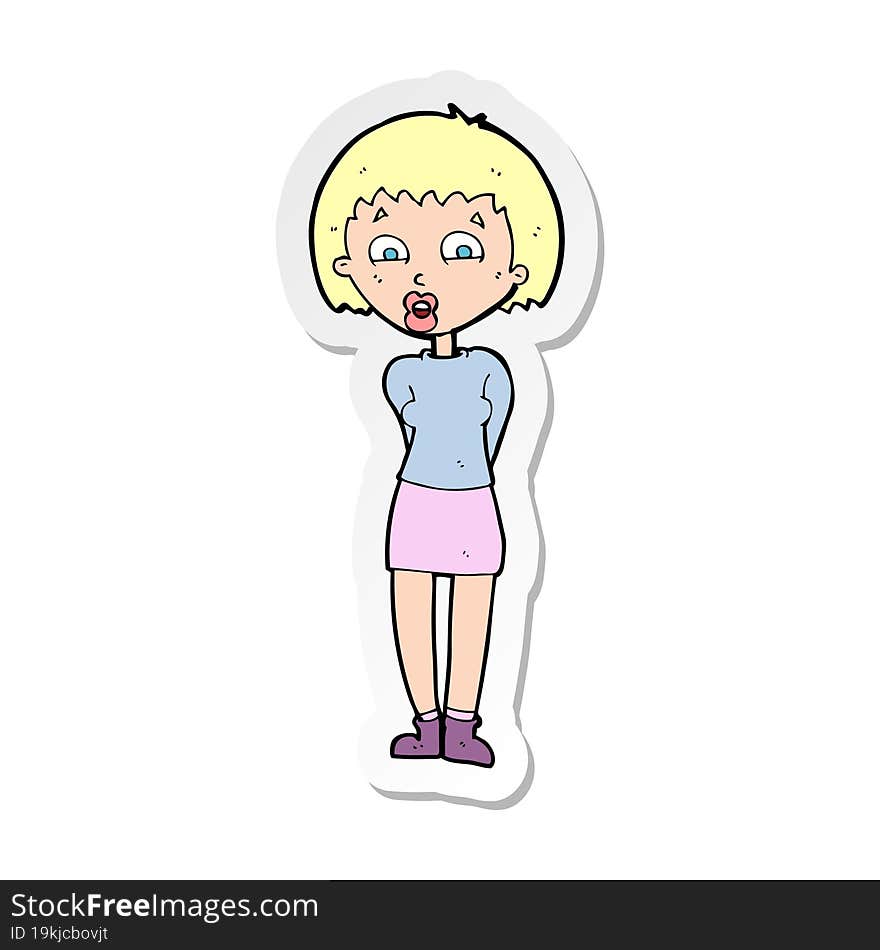 sticker of a cartoon surprised woman