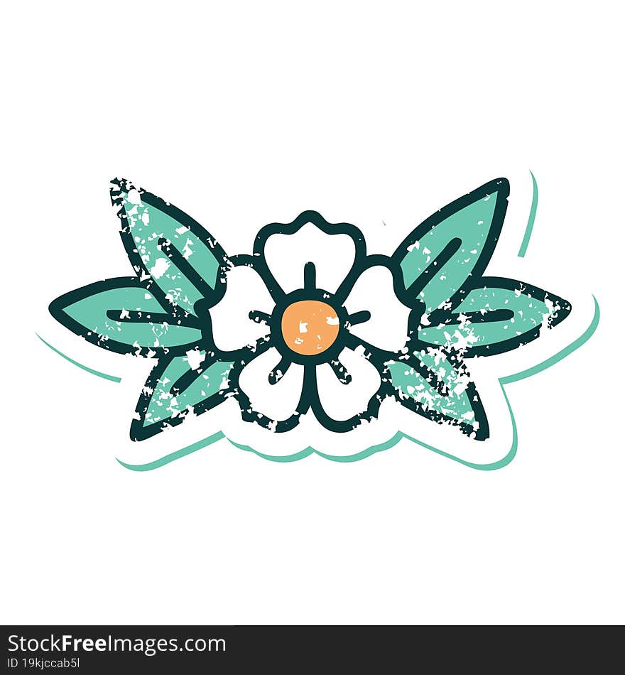 distressed sticker tattoo style icon of a flower