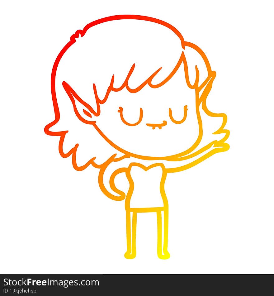 warm gradient line drawing happy cartoon elf girl