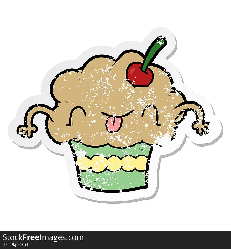 Distressed Sticker Of A Cartoon Cupcake