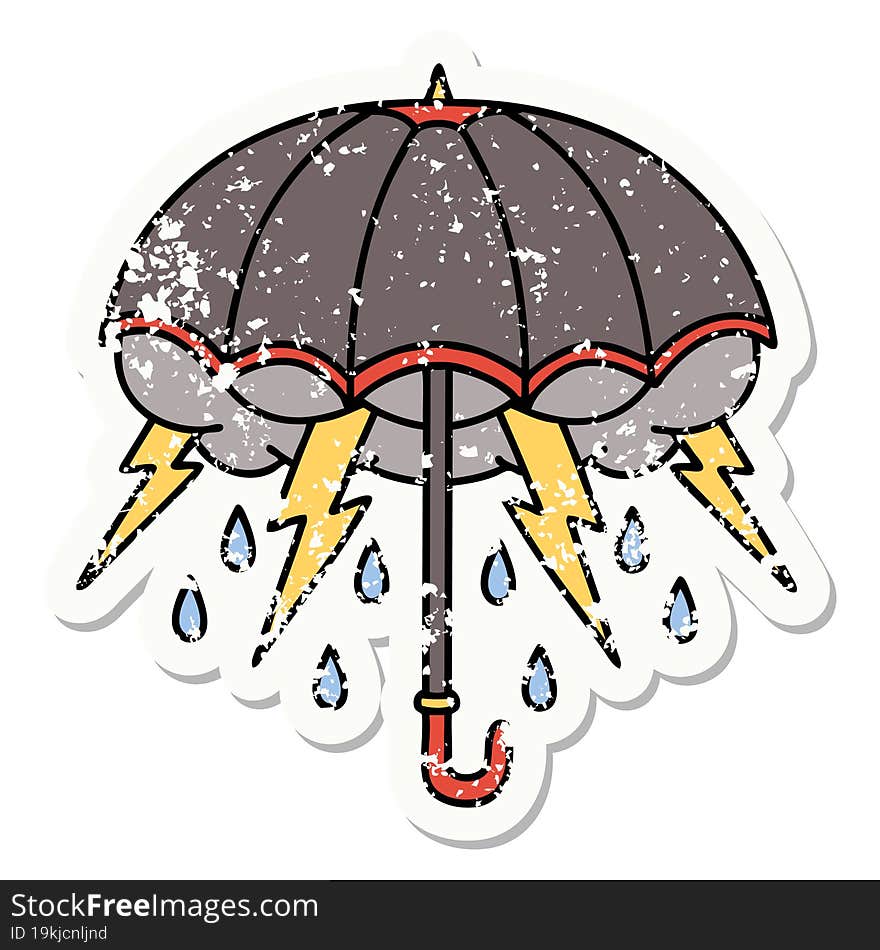 traditional distressed sticker tattoo of an umbrella