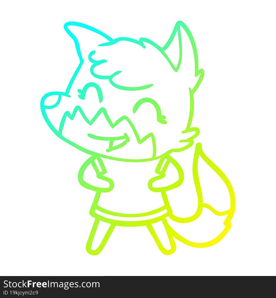 cold gradient line drawing happy cartoon fox