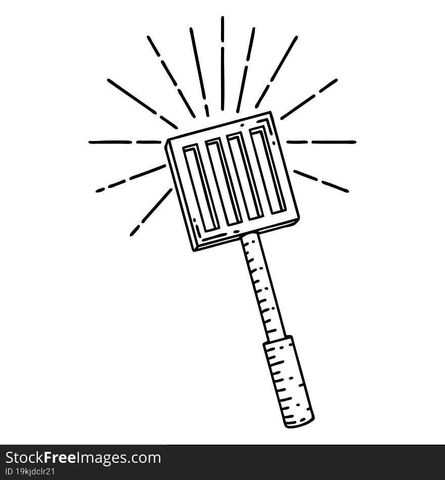 traditional black line work tattoo style kitchen spatula