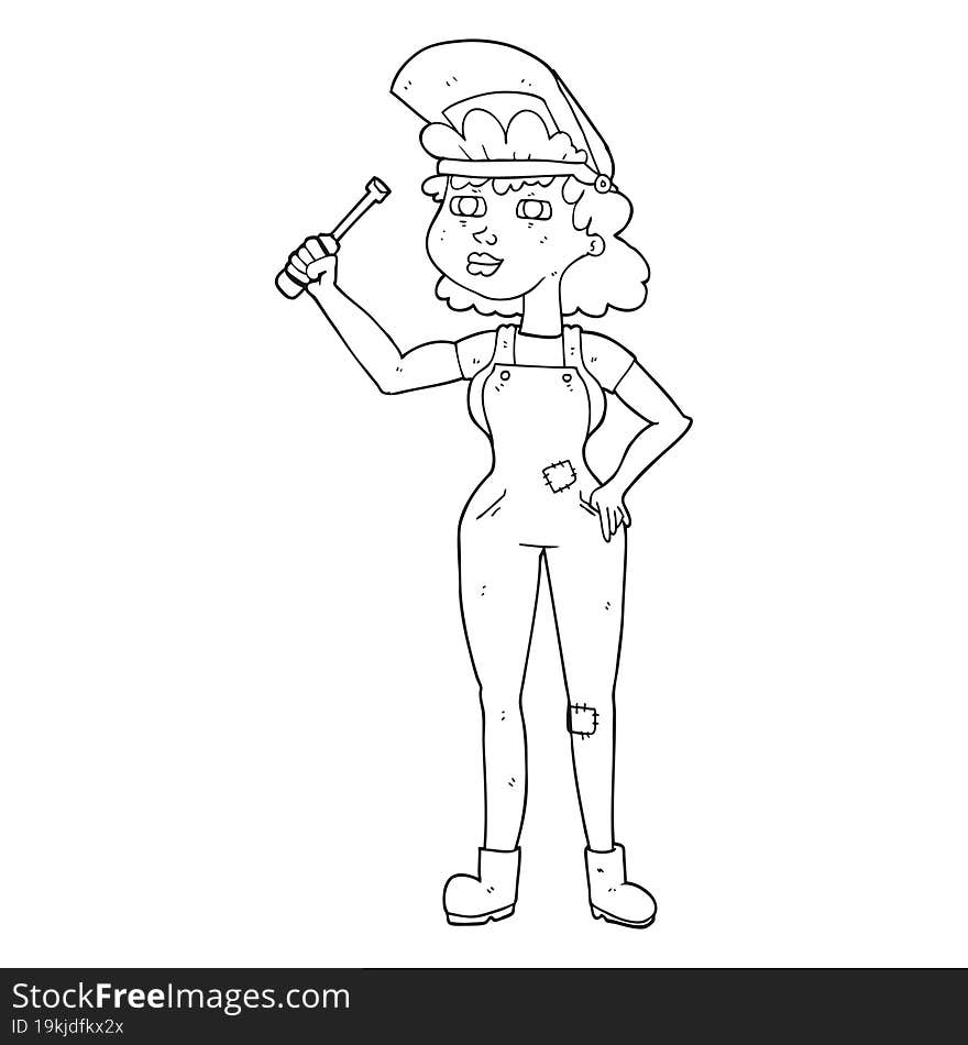 Black And White Cartoon Female Mechanic