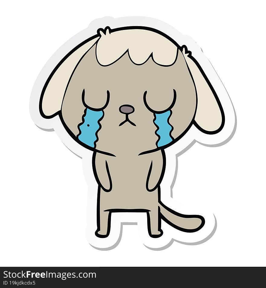 Sticker Of A Cute Cartoon Dog Crying