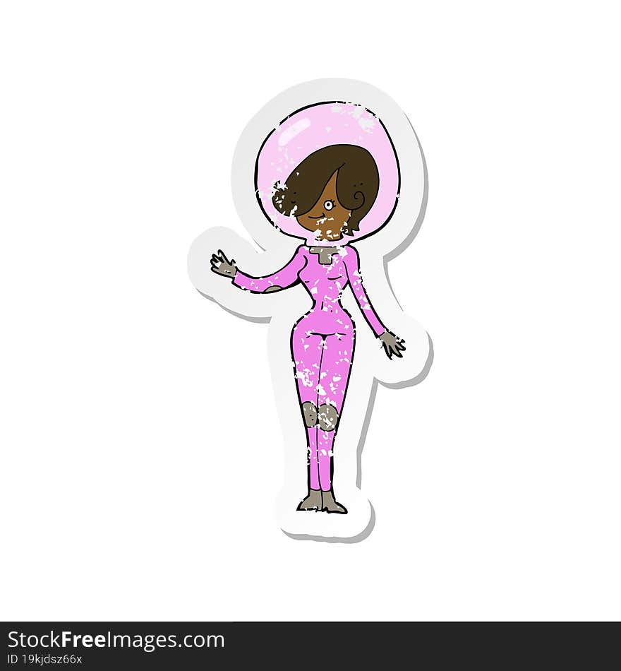 retro distressed sticker of a cartoon space woman