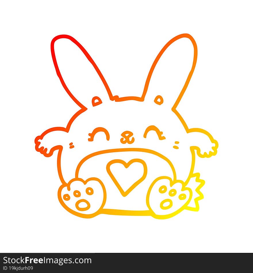 warm gradient line drawing cute cartoon rabbit with love heart