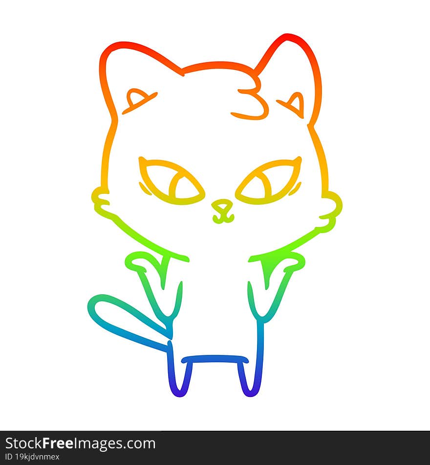 rainbow gradient line drawing of a cute cartoon cat