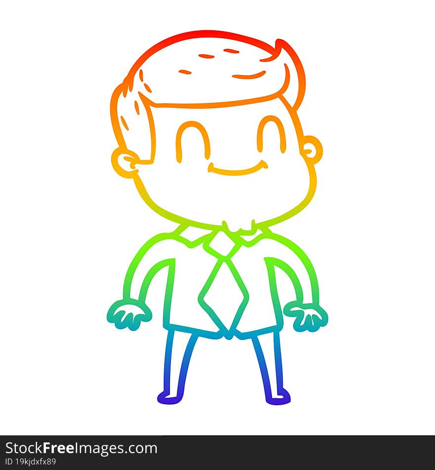 rainbow gradient line drawing of a cartoon friendly man