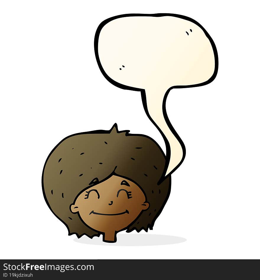 cartoon happy female face with speech bubble