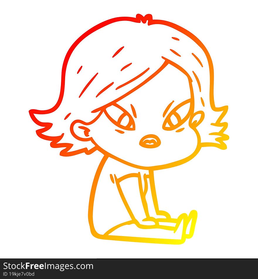 Warm Gradient Line Drawing Cartoon Stressed Woman