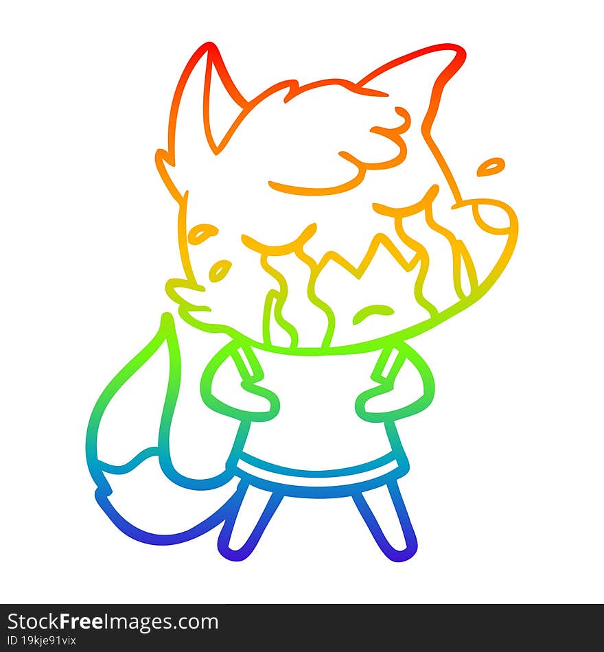 Rainbow Gradient Line Drawing Crying Fox Cartoon