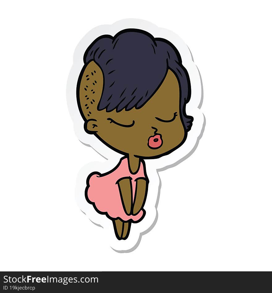 Sticker Of A Cartoon Pretty Hipster Girl