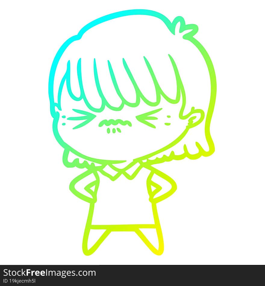 cold gradient line drawing annoyed cartoon girl