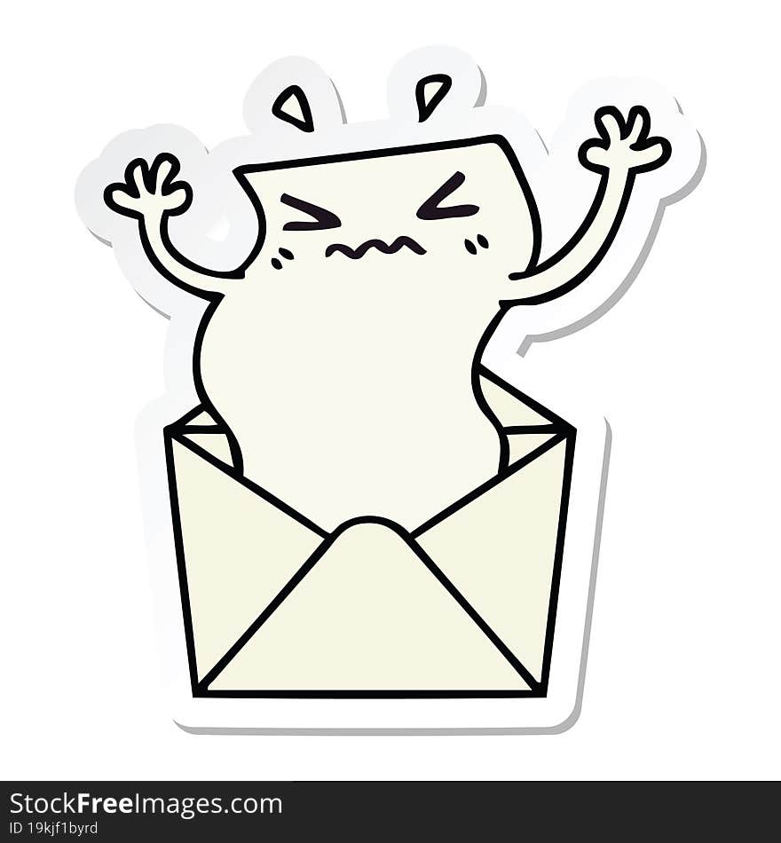 sticker of a quirky hand drawn cartoon letter and envelope