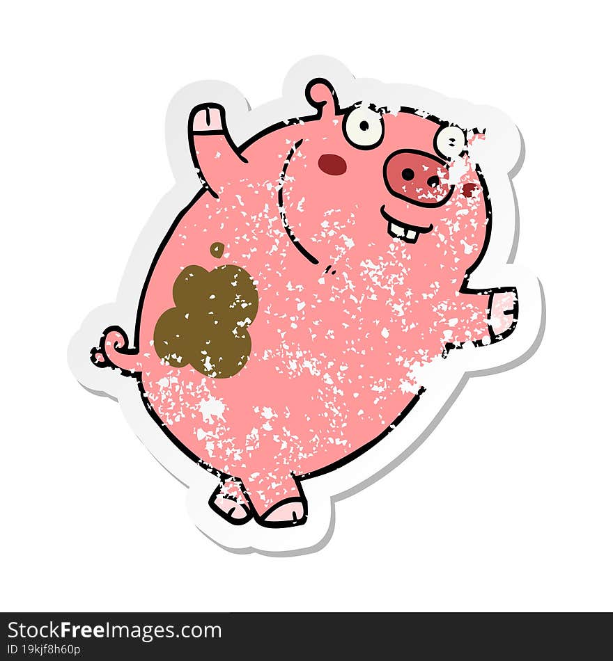 distressed sticker of a funny cartoon pig