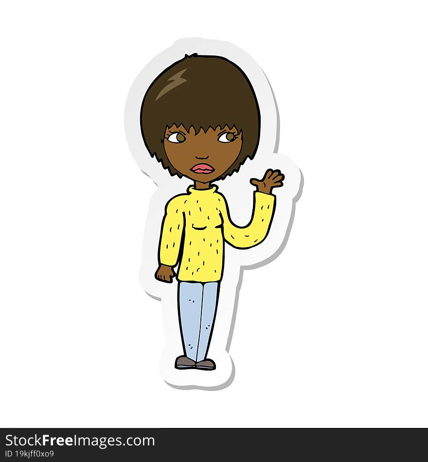 sticker of a cartoon woman waving