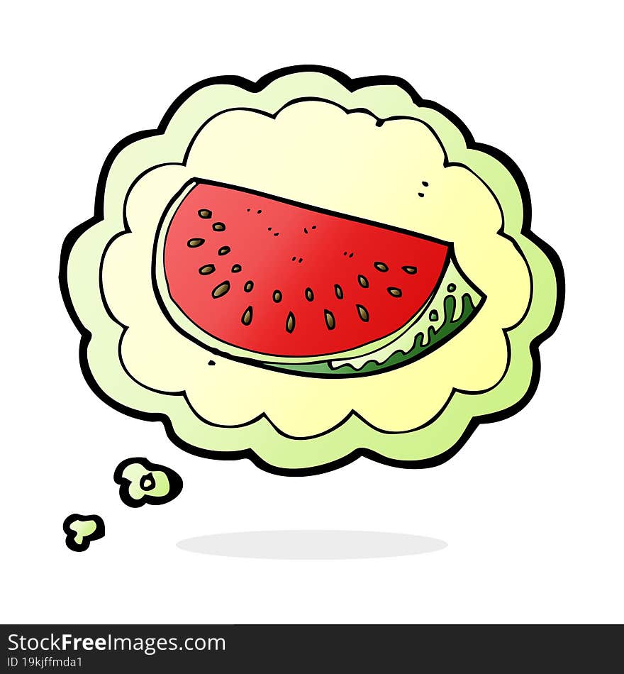 cartoon watermelon slice with thought bubble