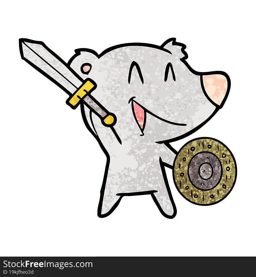 laughing bear cartoon with sword and shield. laughing bear cartoon with sword and shield