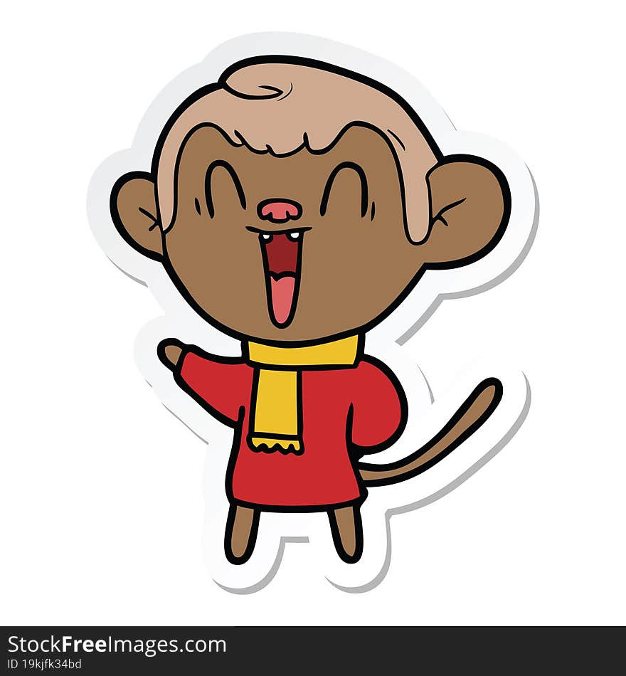 Sticker Of A Cartoon Laughing Monkey