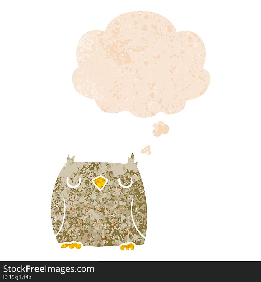 cute cartoon owl and thought bubble in retro textured style