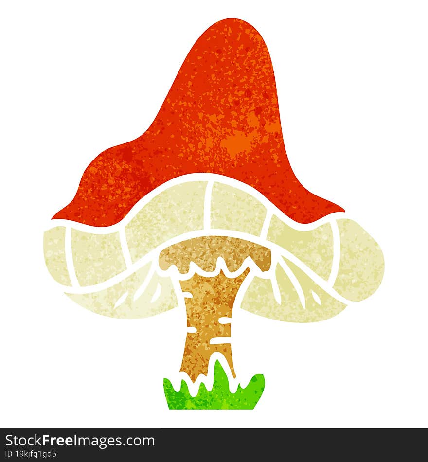 hand drawn retro cartoon doodle of a single mushroom