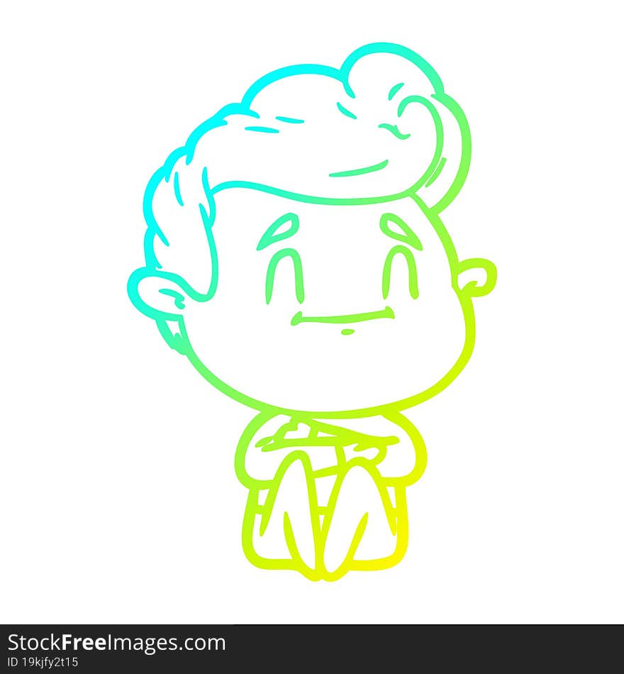 cold gradient line drawing happy cartoon man sitting