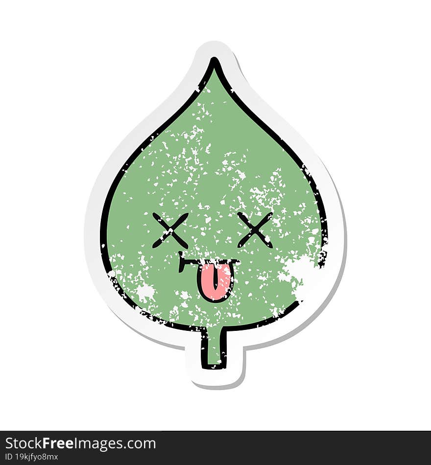 distressed sticker of a cute cartoon expressional leaf