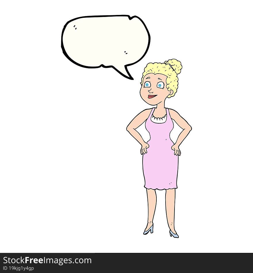 freehand drawn speech bubble cartoon woman wearing dress