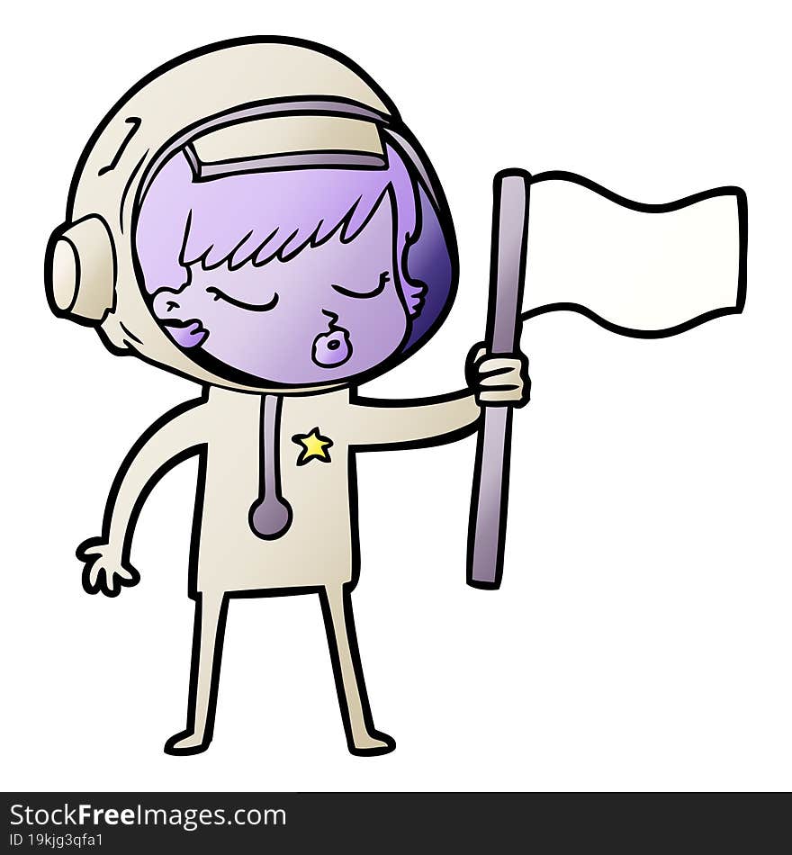 cartoon pretty astronaut girl planting flag. cartoon pretty astronaut girl planting flag