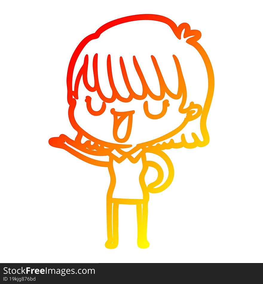 warm gradient line drawing of a cartoon woman