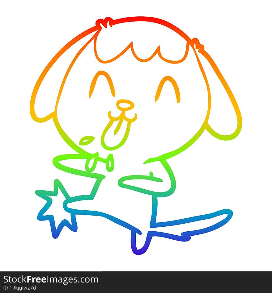 Rainbow Gradient Line Drawing Cute Cartoon Dog