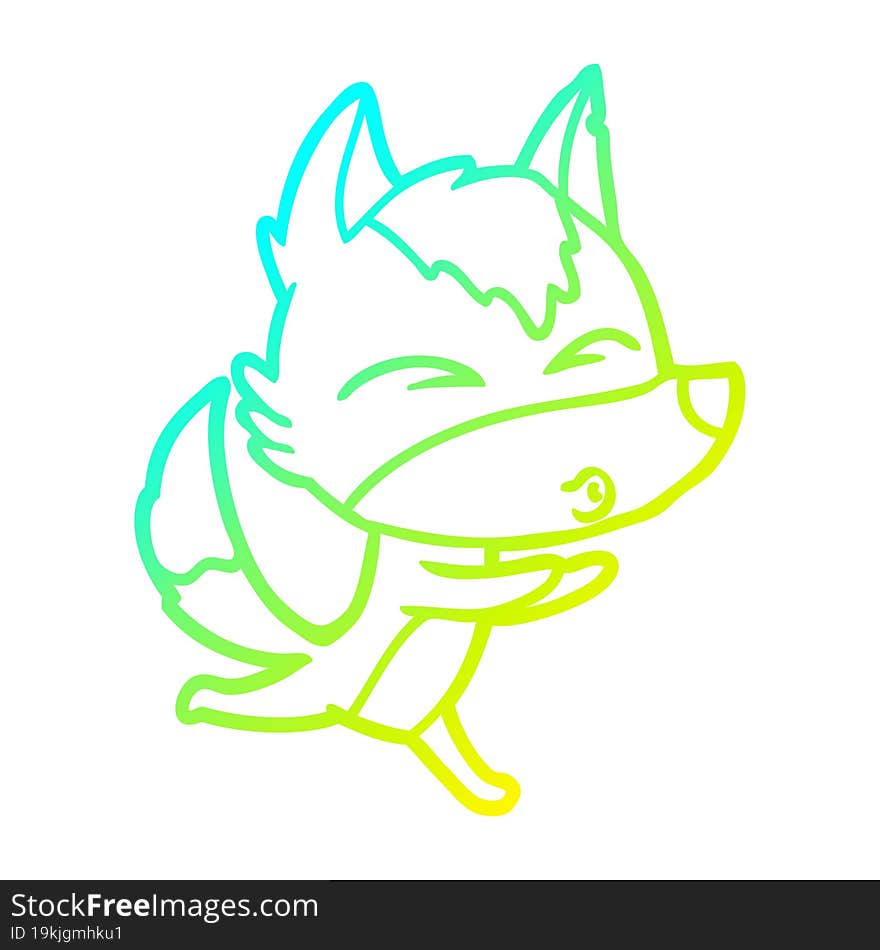 Cold Gradient Line Drawing Cartoon Wolf Whistling