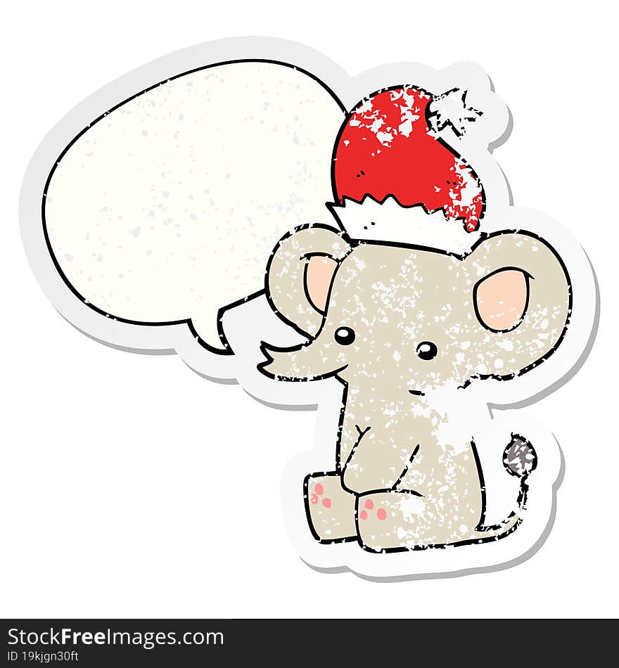 cute christmas elephant and speech bubble distressed sticker