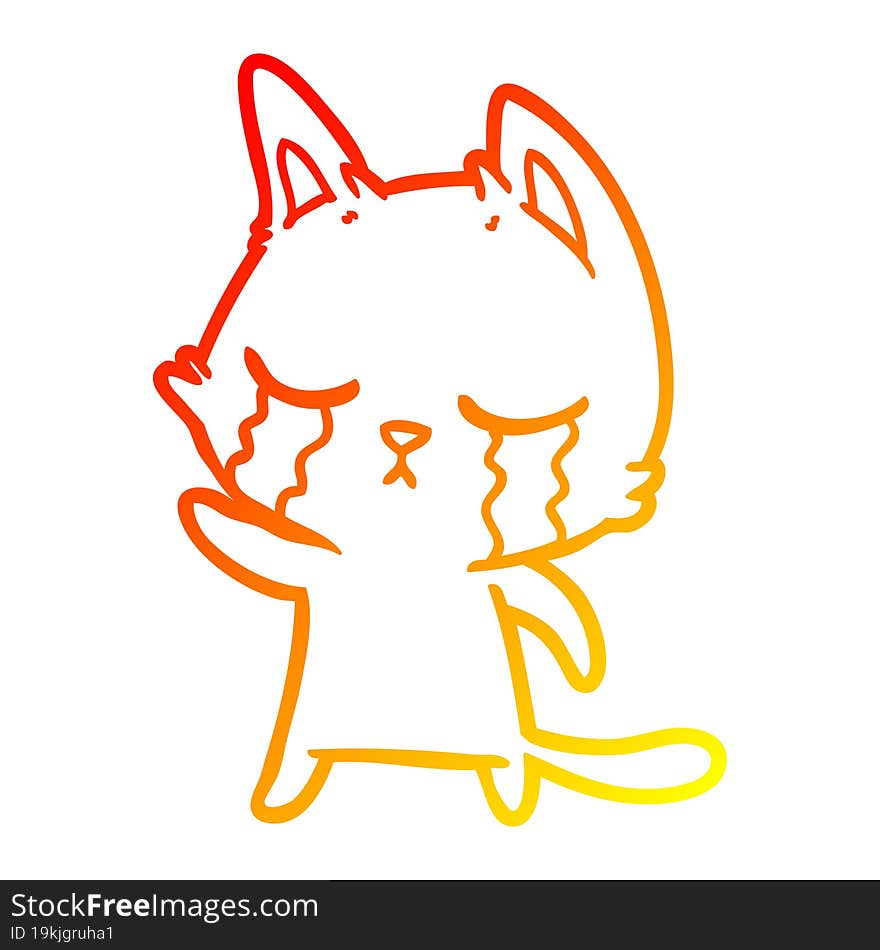 warm gradient line drawing crying cartoon cat pointing