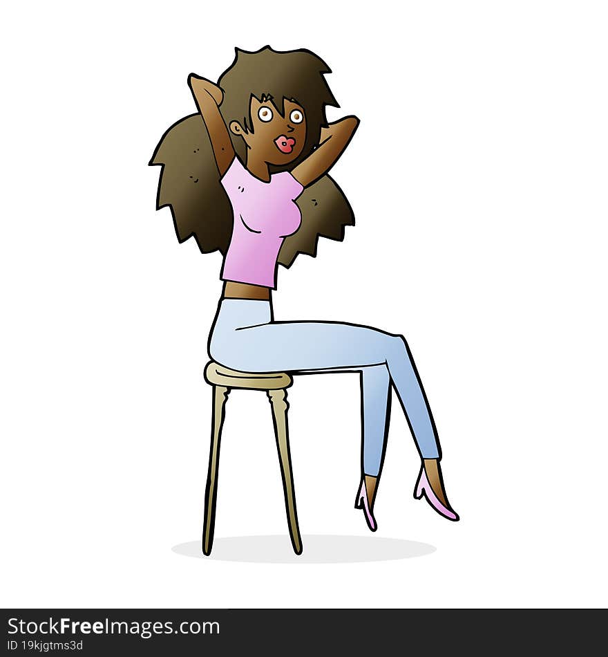 cartoon woman posing on stool