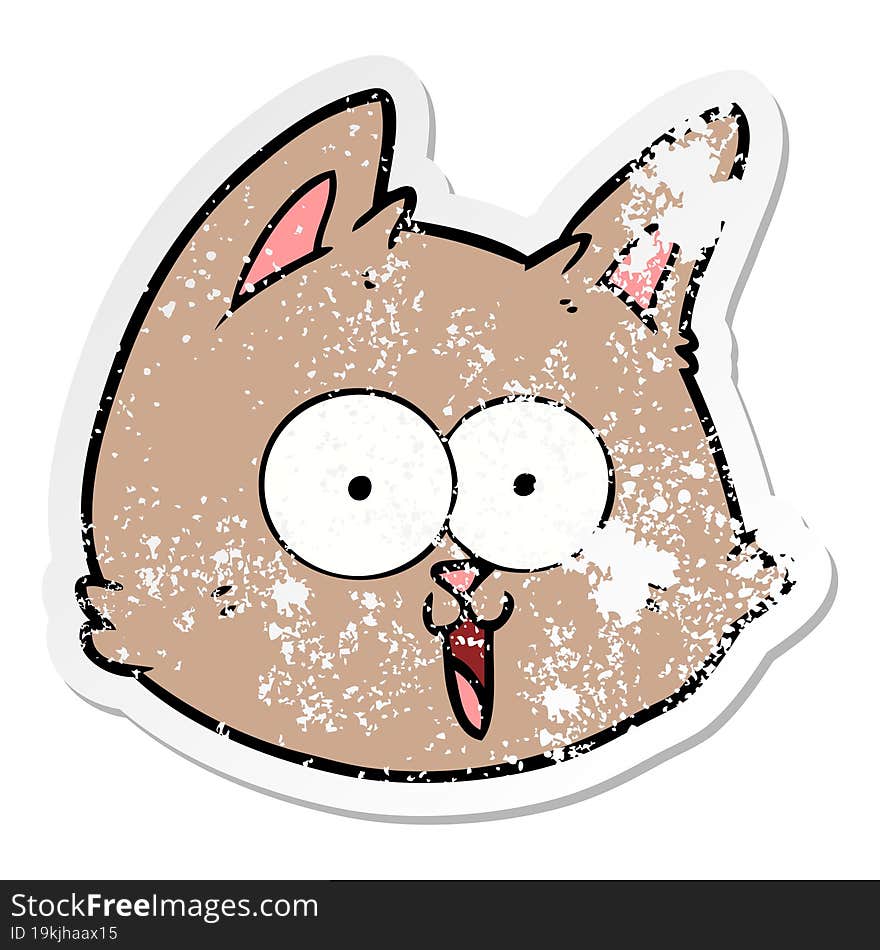 distressed sticker of a cartoon cat face