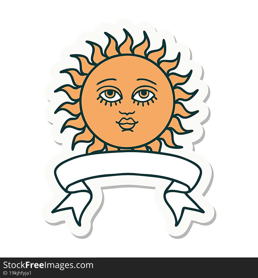 tattoo sticker with banner of a sun with face