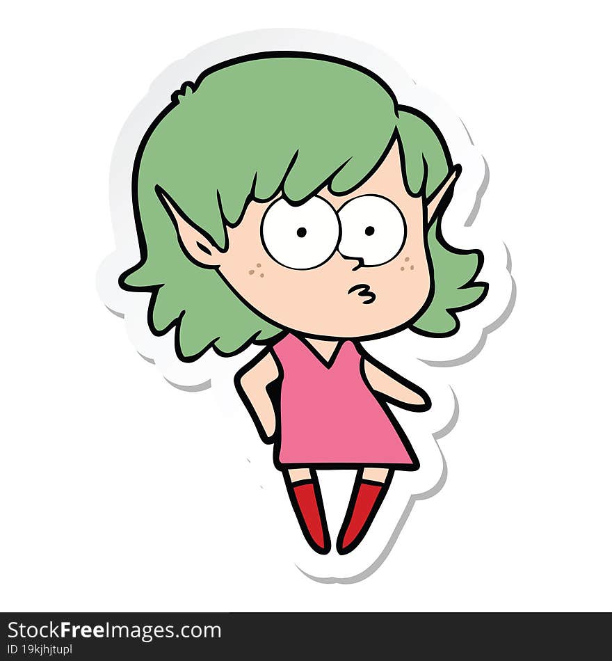 sticker of a cartoon elf girl staring